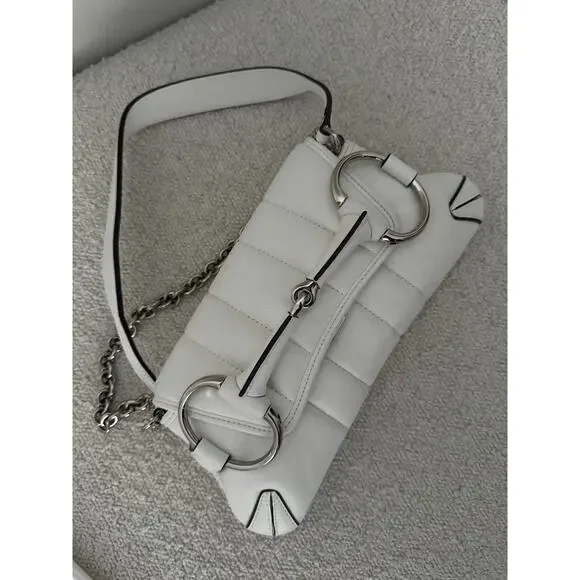 Gucci Small Leather white Horsebit Chain Satchel NWT - Picture 7 of 8